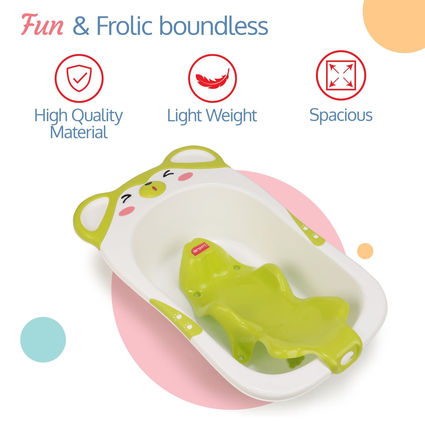 Bubble Baby Bathtub (White & Green) & Anti Slip Baby Plastic Bath Chair (Green)