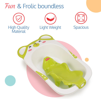 Bubble Baby Bathtub (White & Green) & Anti Slip Baby Plastic Bath Chair (Green)