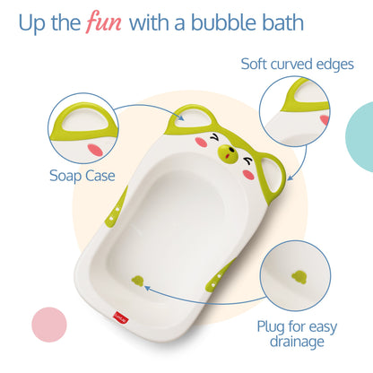 Bubble Baby Bathtub (White & Green) & Anti Slip Baby Plastic Bath Chair (Green)
