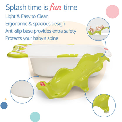 Bubble Baby Bathtub (White & Green) & Anti Slip Baby Plastic Bath Chair (Green)