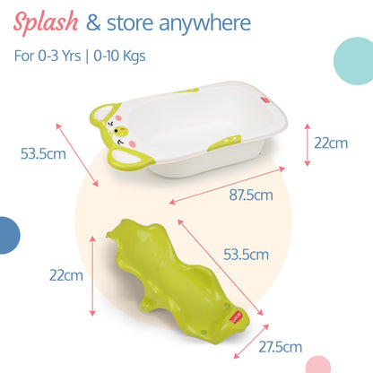 Bubble Baby Bathtub (White & Green) & Anti Slip Baby Plastic Bath Chair (Green)