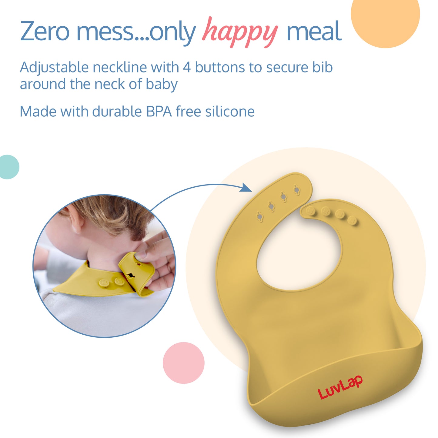 5 - in - 1 Silicone Baby Cutlery Set, Baby Feeding & weansing essentials - Divider Plate with suction base, Tumbler, Bib with crumb catcher, Food Bowl with suction base, Silicone Spoon ( Yellow )