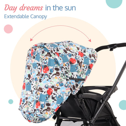 Golf Baby Stroller/Pram with 5 Point Safety Harness, Multi Level Recline & Adjustable footrest, Extendable Canopy, Blue Printed