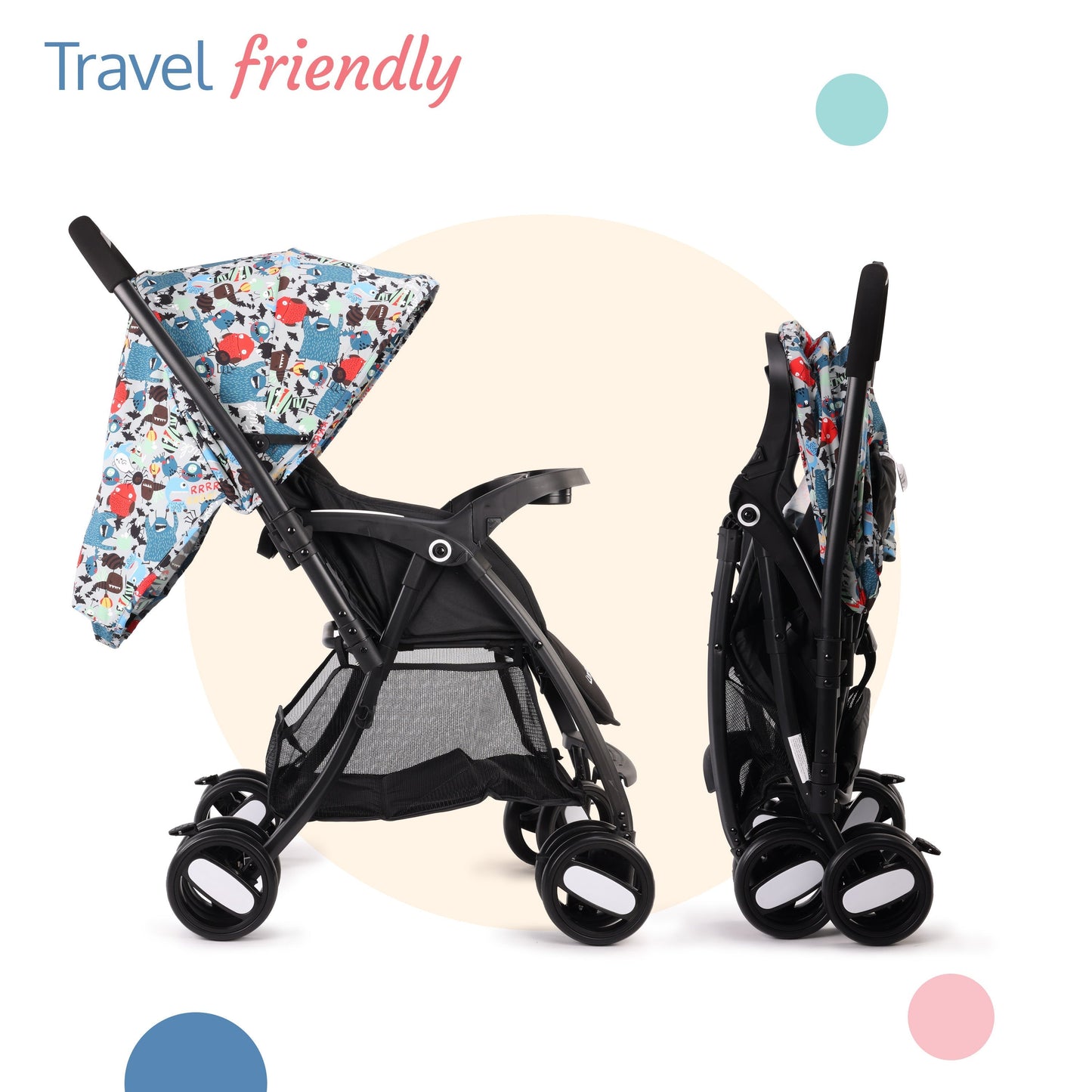 Golf Baby Stroller/Pram with 5 Point Safety Harness, Multi Level Recline & Adjustable footrest, Extendable Canopy, Blue Printed