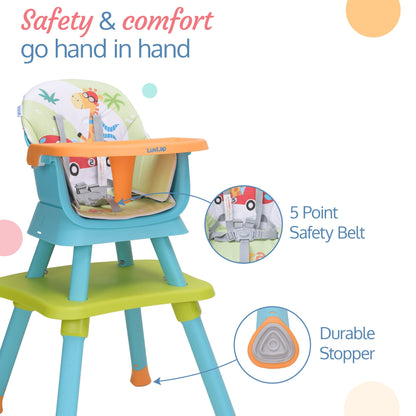 Multifunction 6 in 1 High Chair used as Baby High, Booster, Small Dining Chair,  (Green & Blue)