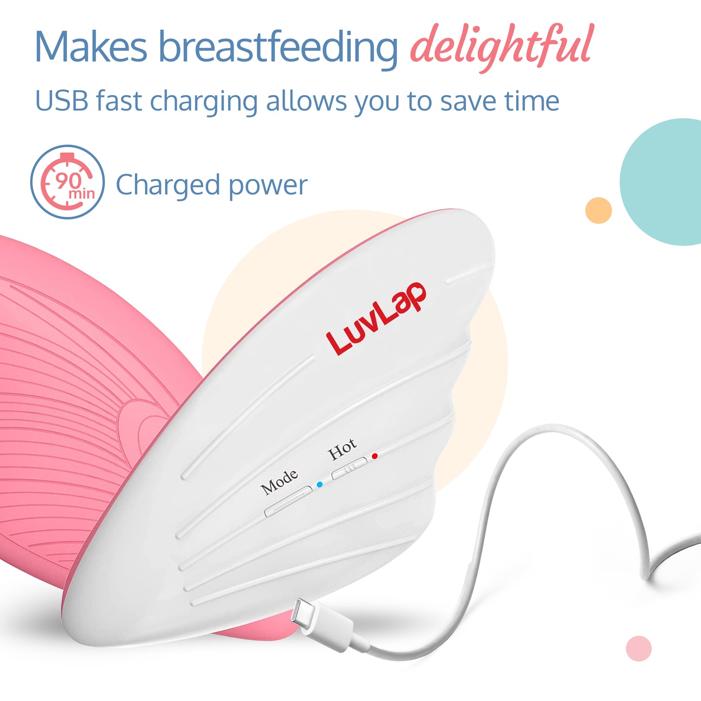 2-in-1 Warming Lactation Breast Massager, White & Pink