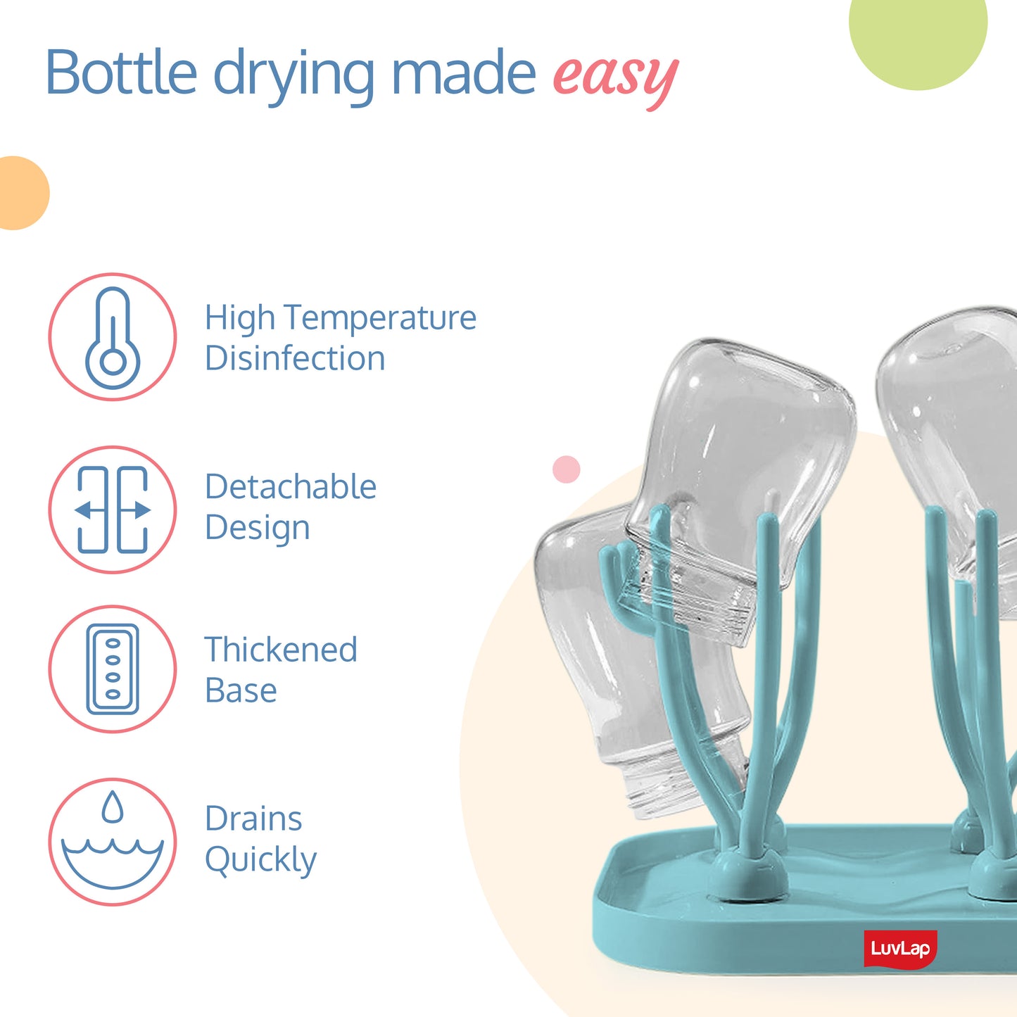 Baby Bottle Drying Rack with Branch Shaped Dryer - Complete Solution for Pacifier, Brush, and Accessories: Easy Sterilization, Cleaning, Storage & Travel (Light Blue)