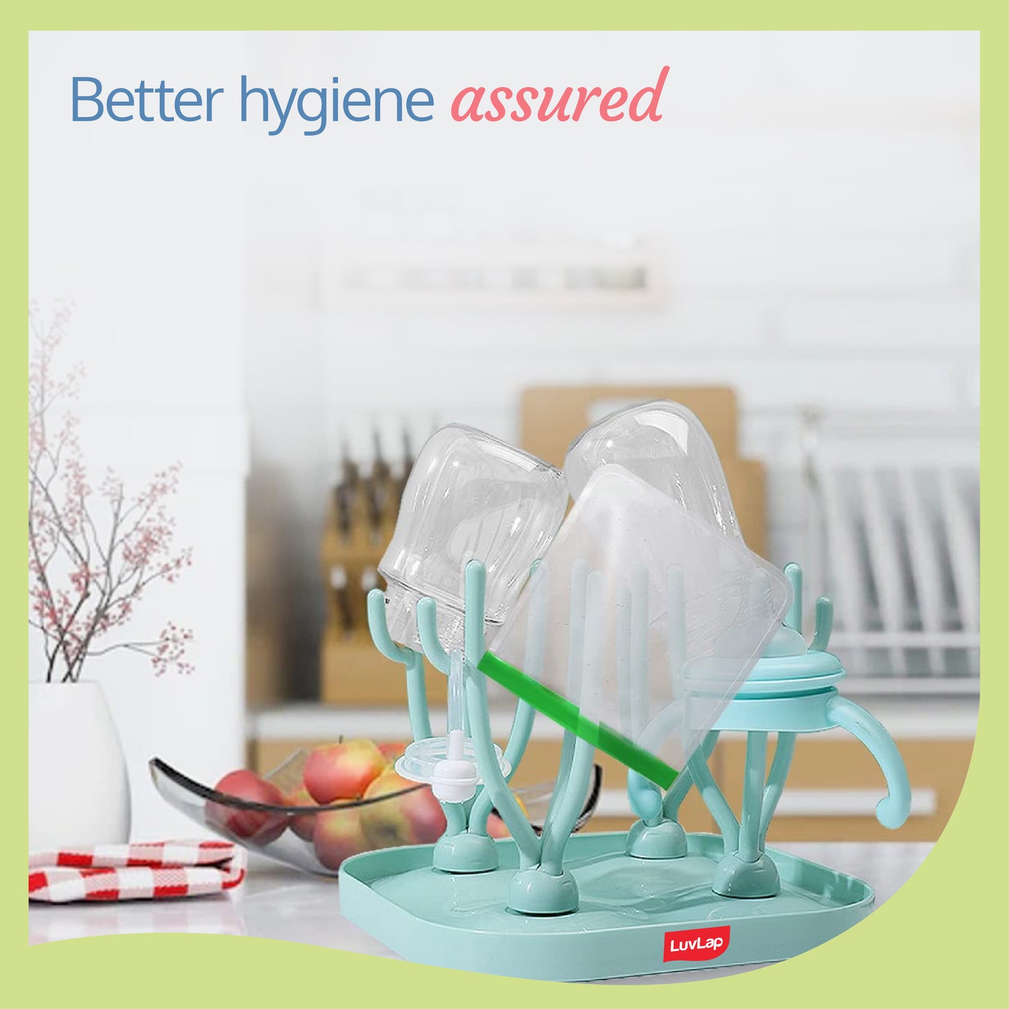 Baby Bottle Drying Rack with Branch Shaped Dryer - Complete Solution for Pacifier, Brush, and Accessories: Easy Sterilization, Cleaning, Storage & Travel (Light Blue)