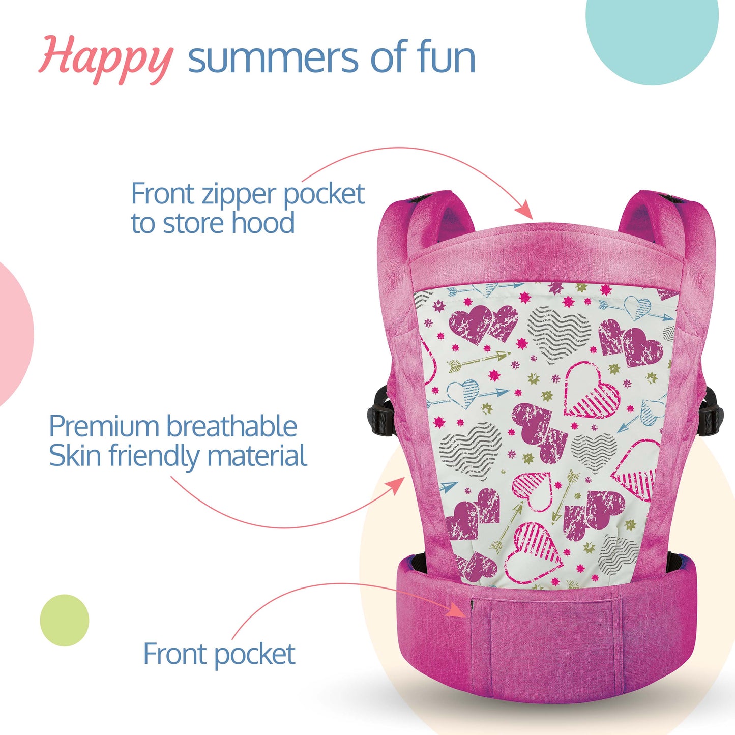 Adore Baby Carrier with 2 Carry Positions, Carrier for 4 to 24 Months Baby, Breathable Skin Friendly Premium Fabric, Adjustable Newborn to Toddler Carrier, Max Weight Upto 18 Kgs (Pink)