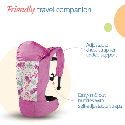 Adore Baby Carrier with 2 Carry Positions, Carrier for 4 to 24 Months Baby, Breathable Skin Friendly Premium Fabric, Adjustable Newborn to Toddler Carrier, Max Weight Upto 18 Kgs (Pink)