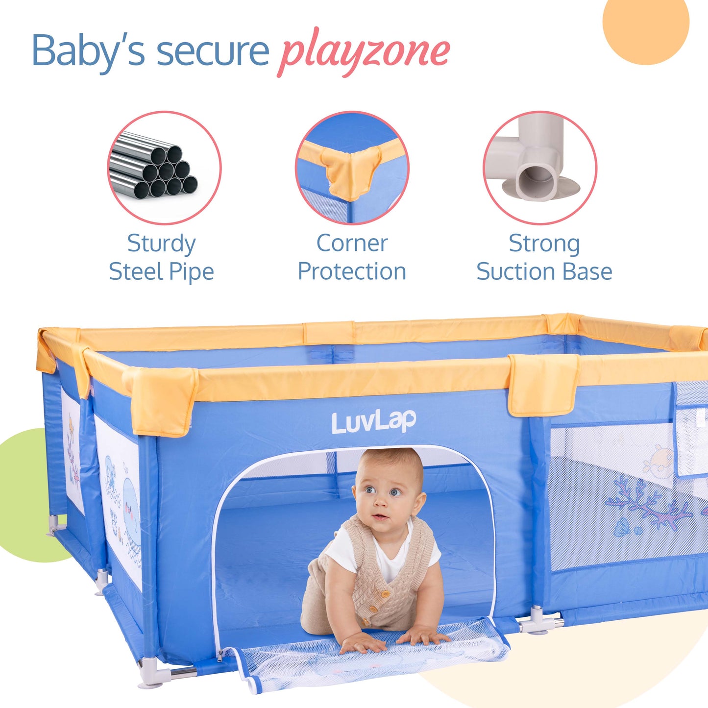 Large Baby Playpen, Baby Playard, Baby Play Yard, Play Pens for Babies and Toddlers, BPA - Free, Non - Toxic, Easy assembly, sturdy & stable, 180cm x 150cm (Blue & Yellow)