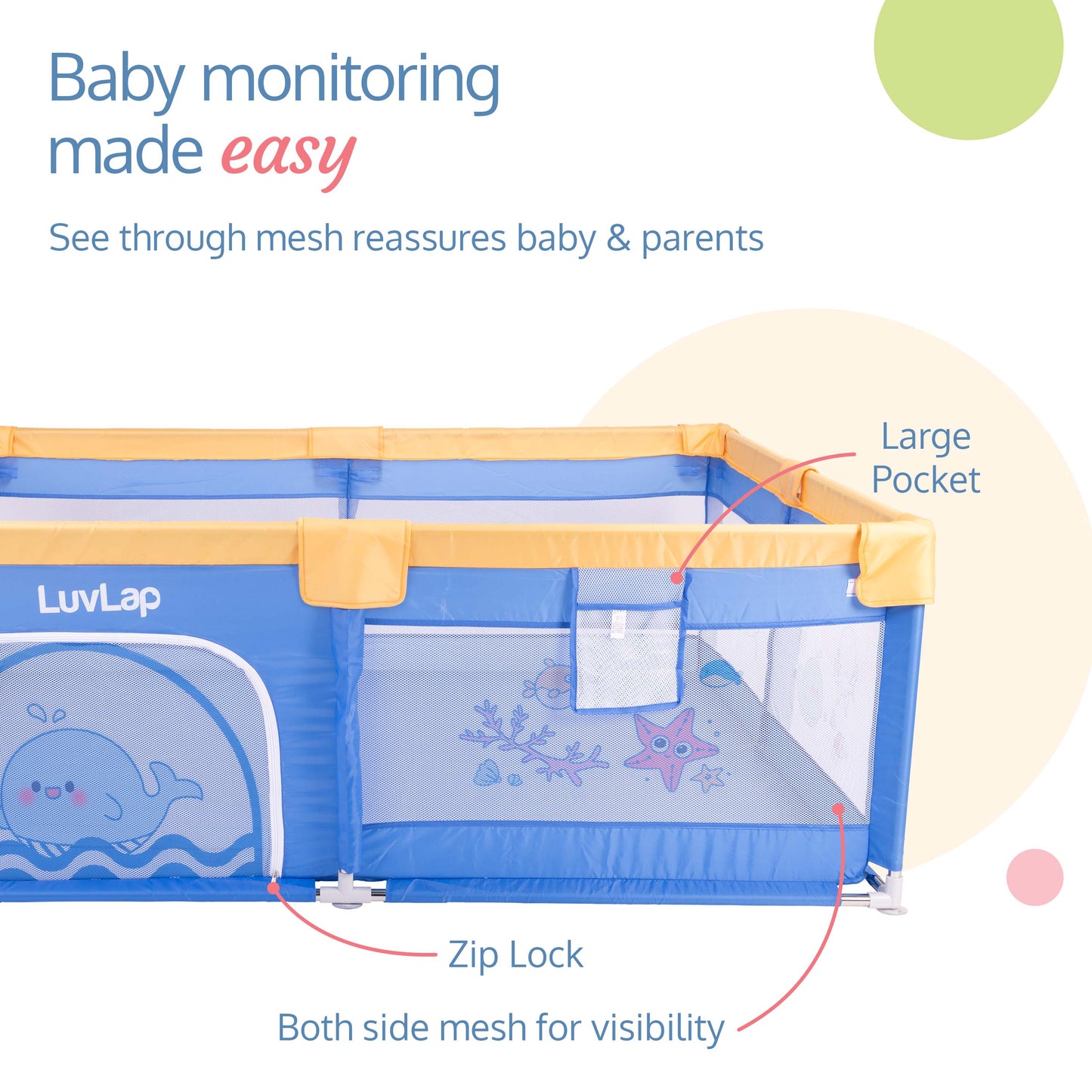 Large Baby Playpen, Baby Playard, Baby Play Yard, Play Pens for Babies and Toddlers, BPA - Free, Non - Toxic, Easy assembly, sturdy & stable, 180cm x 150cm (Blue & Yellow)