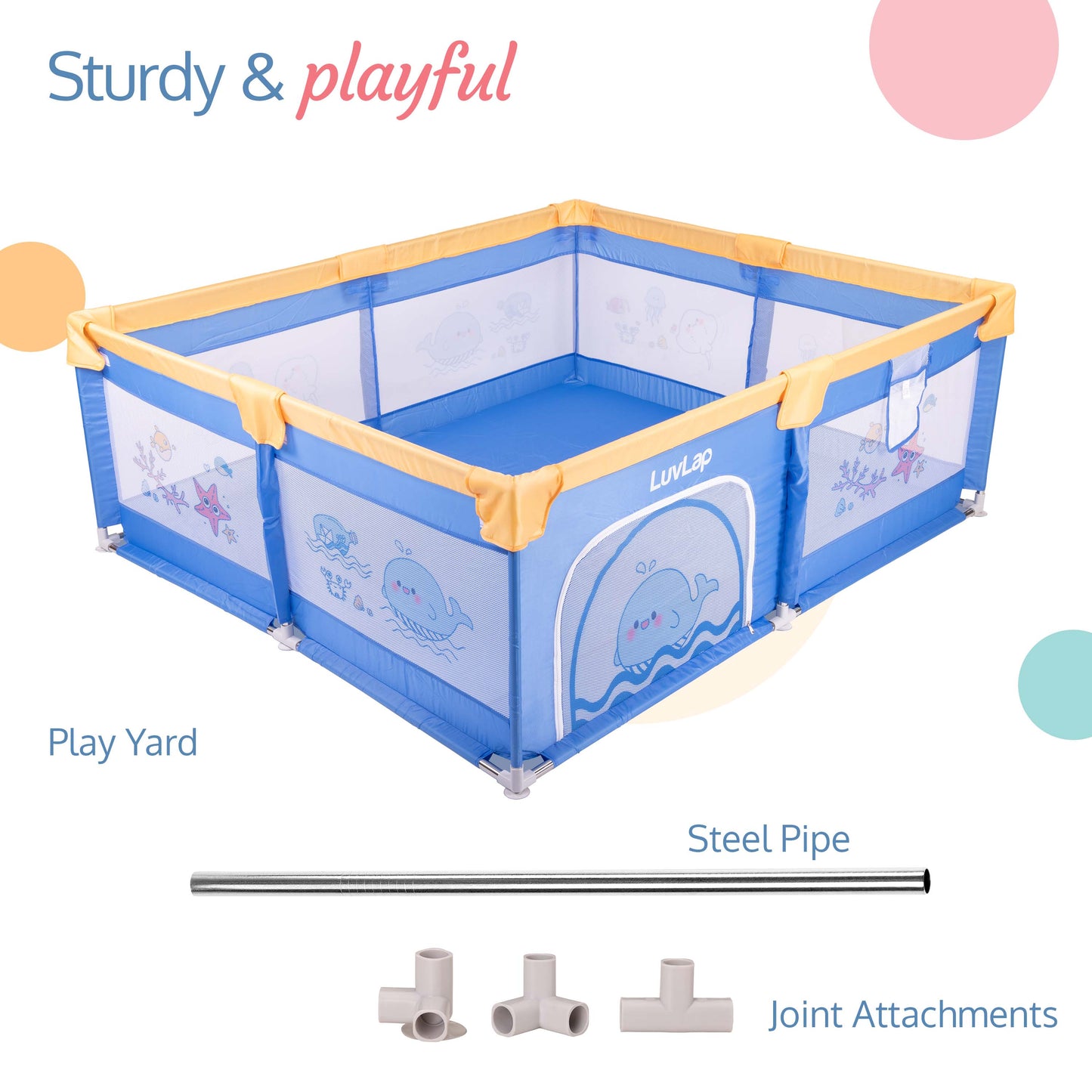 Large Baby Playpen, Baby Playard, Baby Play Yard, Play Pens for Babies and Toddlers, BPA - Free, Non - Toxic, Easy assembly, sturdy & stable, 180cm x 150cm (Blue & Yellow)