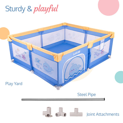 Large Baby Playpen, Baby Playard, Baby Play Yard, Play Pens for Babies and Toddlers, BPA - Free, Non - Toxic, Easy assembly, sturdy & stable, 180cm x 150cm (Blue & Yellow)