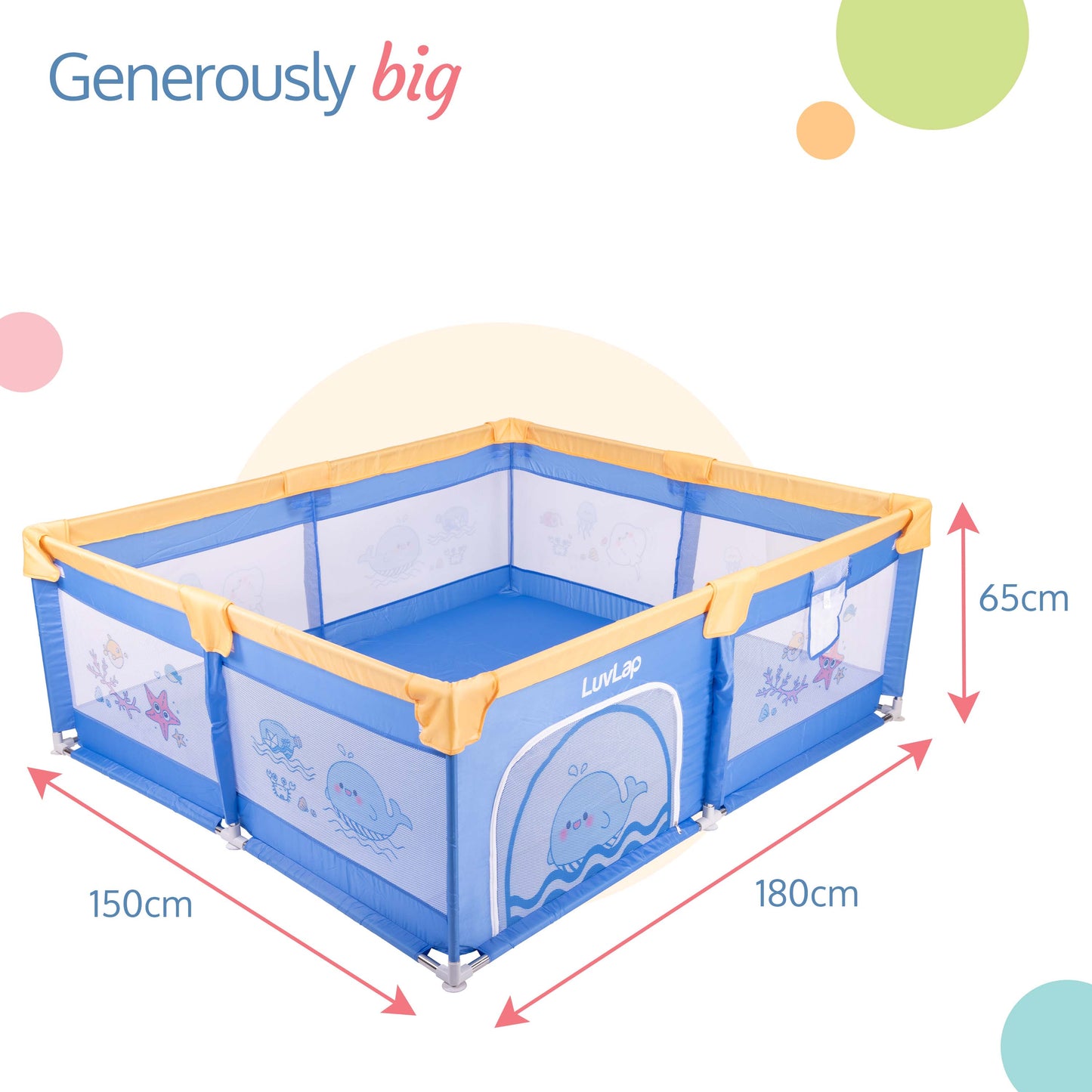 Large Baby Playpen, Baby Playard, Baby Play Yard, Play Pens for Babies and Toddlers, BPA - Free, Non - Toxic, Easy assembly, sturdy & stable, 180cm x 150cm (Blue & Yellow)