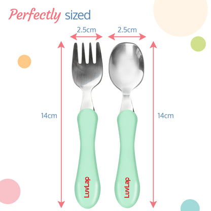 Premium Stainless Steel Baby Spoon & Fork Set for Baby Feeding, Stainless Steel Spoon and Fork Set, Food Grade PP Spoon, BPA Free Feeding Spoon for Kids of 12+ Months (Light Green)