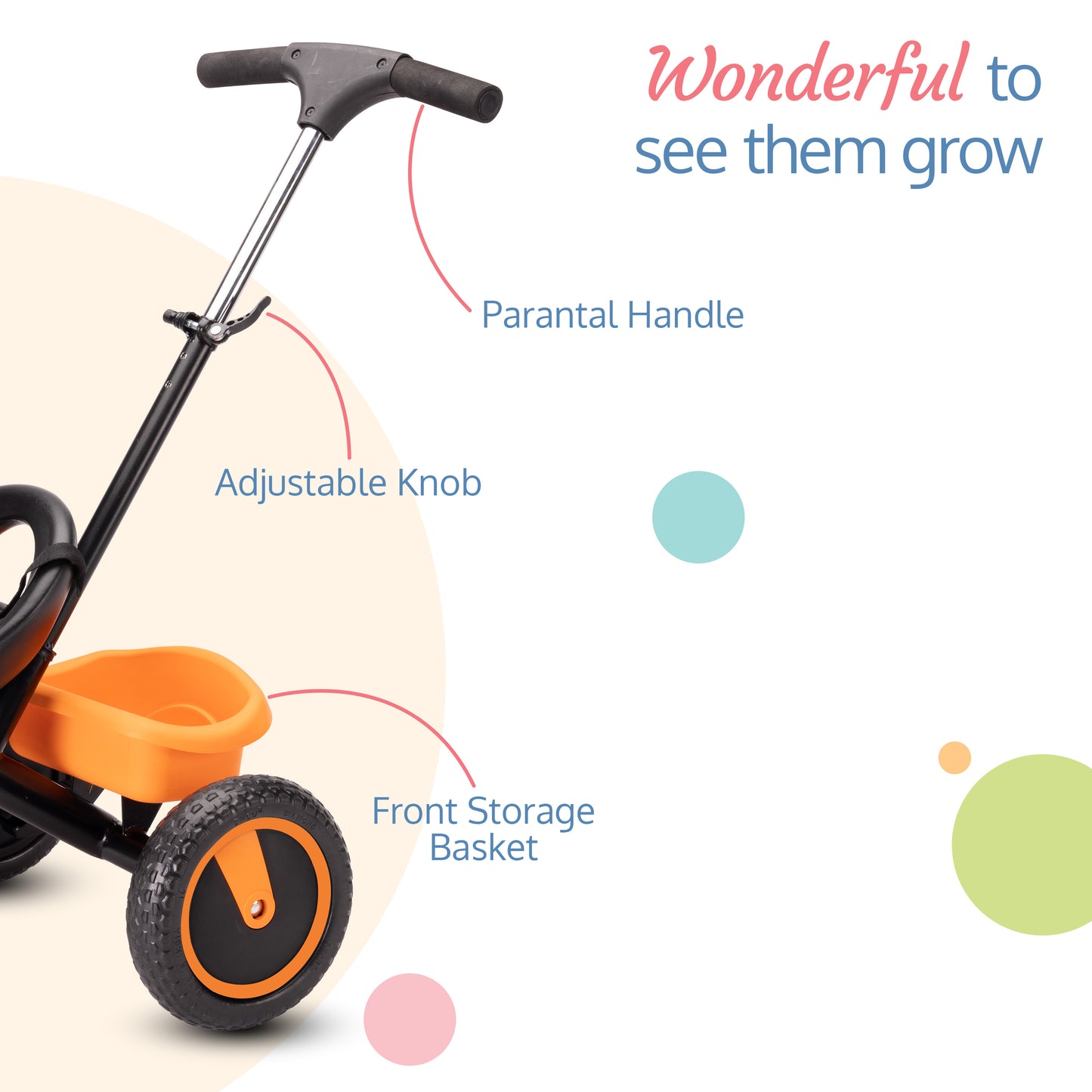 Elegant Lite Kids' Tricycle with Push Bar - Orange