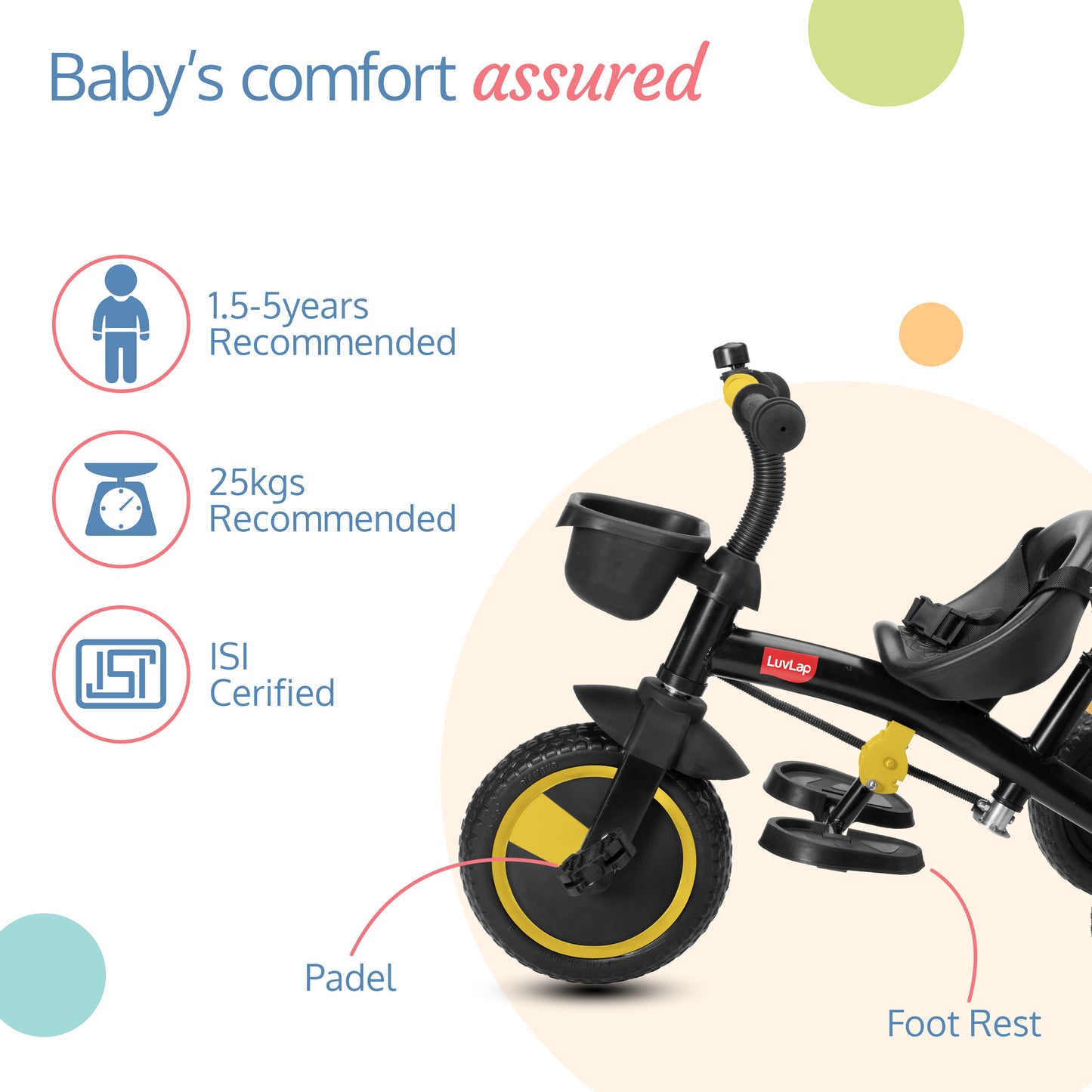 Elegant Lite Kids' Tricycle with Push Bar - Yellow