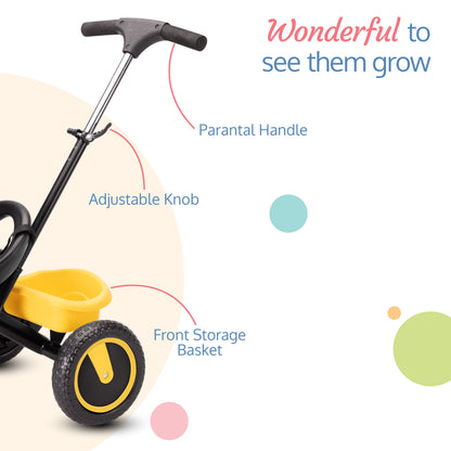 Elegant Lite Kids' Tricycle with Push Bar - Yellow