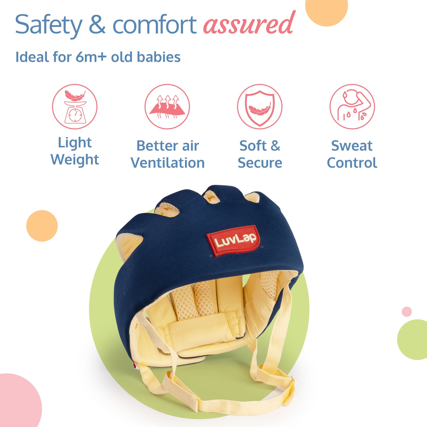 LuvLap Baby Safety Helmet - Essential Safety Gear for 6+ Months to 3 Years | Toddler Head Protector - Navy Blue