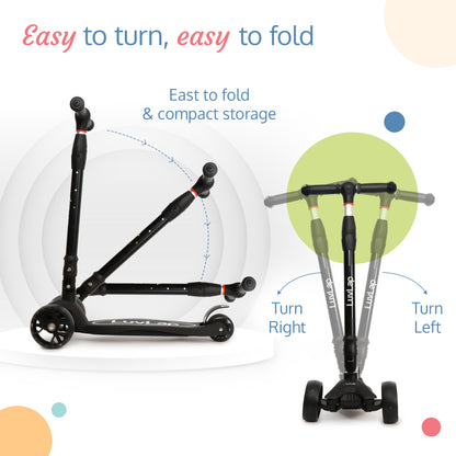 Joy Scooter for Kids- Toddler 3-Wheel Kick Scooter with LED Lights | Stable First Ride for 3-10 Year | Adjustable Height & Easy-Grip Handlebars | Fun Outdoor Gear for Kids, Black