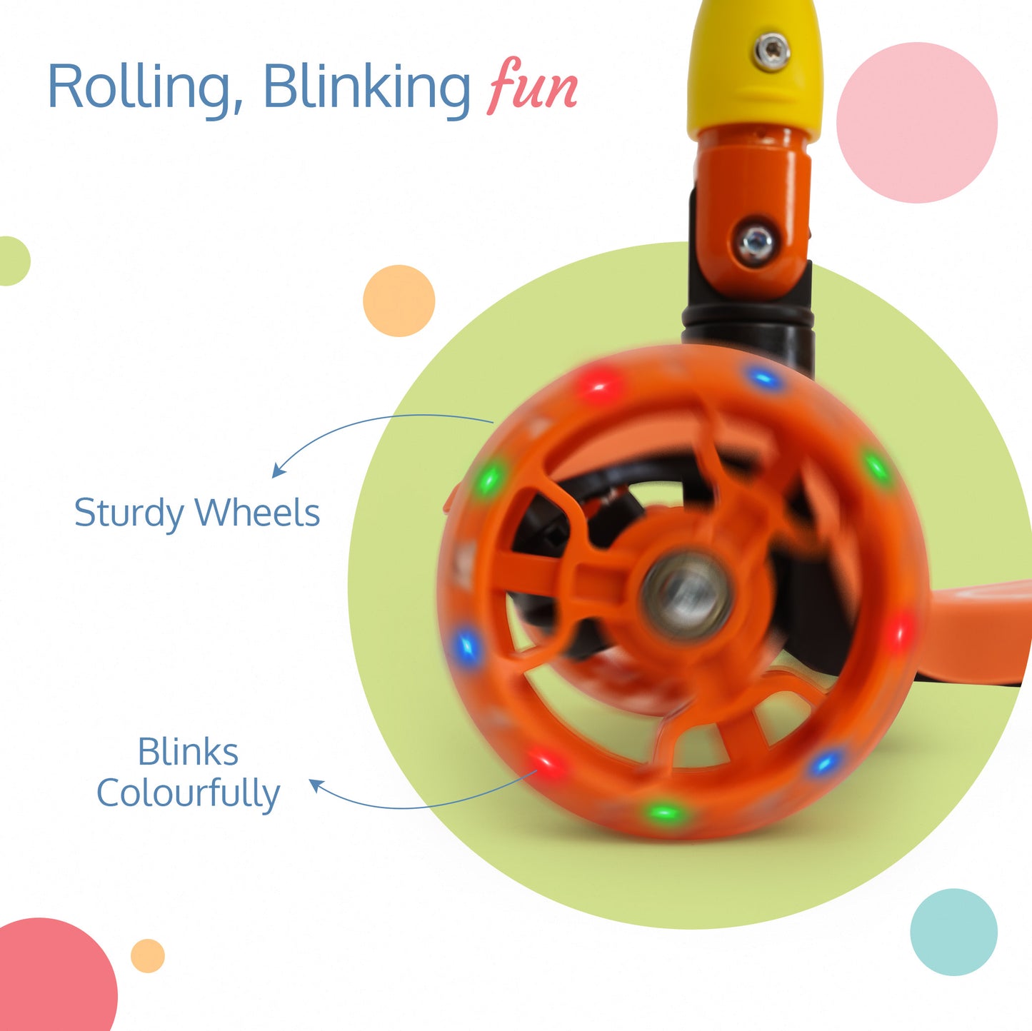 Joy Scooter for Kids- Toddler 3-Wheel Kick Scooter with LED Lights | Stable First Ride for 3-10 Year | Adjustable Height & Easy-Grip Handlebars | Fun Outdoor Gear for Kids, Orange & Yellow