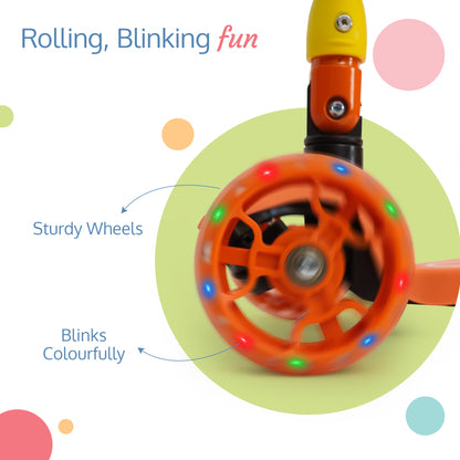 Joy Scooter for Kids- Toddler 3-Wheel Kick Scooter with LED Lights | Stable First Ride for 3-10 Year | Adjustable Height & Easy-Grip Handlebars | Fun Outdoor Gear for Kids, Orange & Yellow