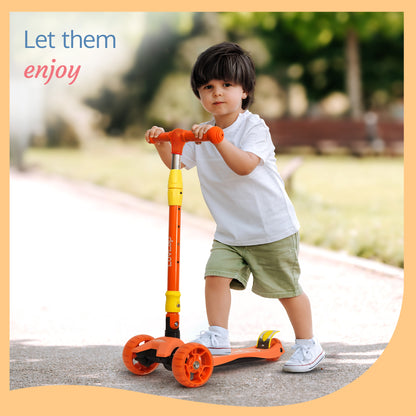 Joy Scooter for Kids- Toddler 3-Wheel Kick Scooter with LED Lights | Stable First Ride for 3-10 Year | Adjustable Height & Easy-Grip Handlebars | Fun Outdoor Gear for Kids, Orange & Yellow