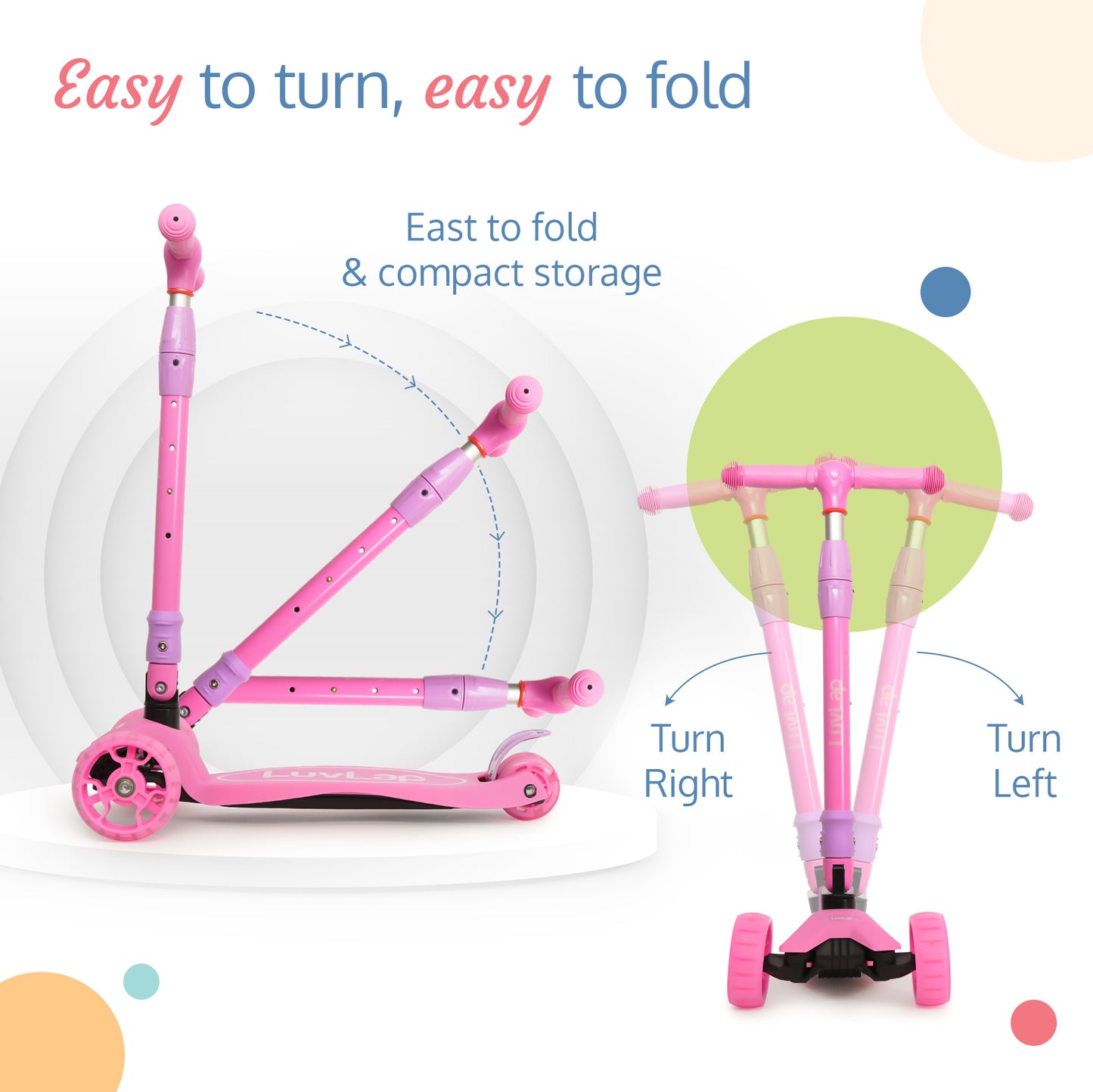 Joy Scooter for Kids- Toddler 3-Wheel Kick Scooter with LED Lights | Safe & Stable First Ride for 3-10 Year Olds | Adjustable Height & Easy-Grip Handlebars | Fun Outdoor Gear for Kids, Pink