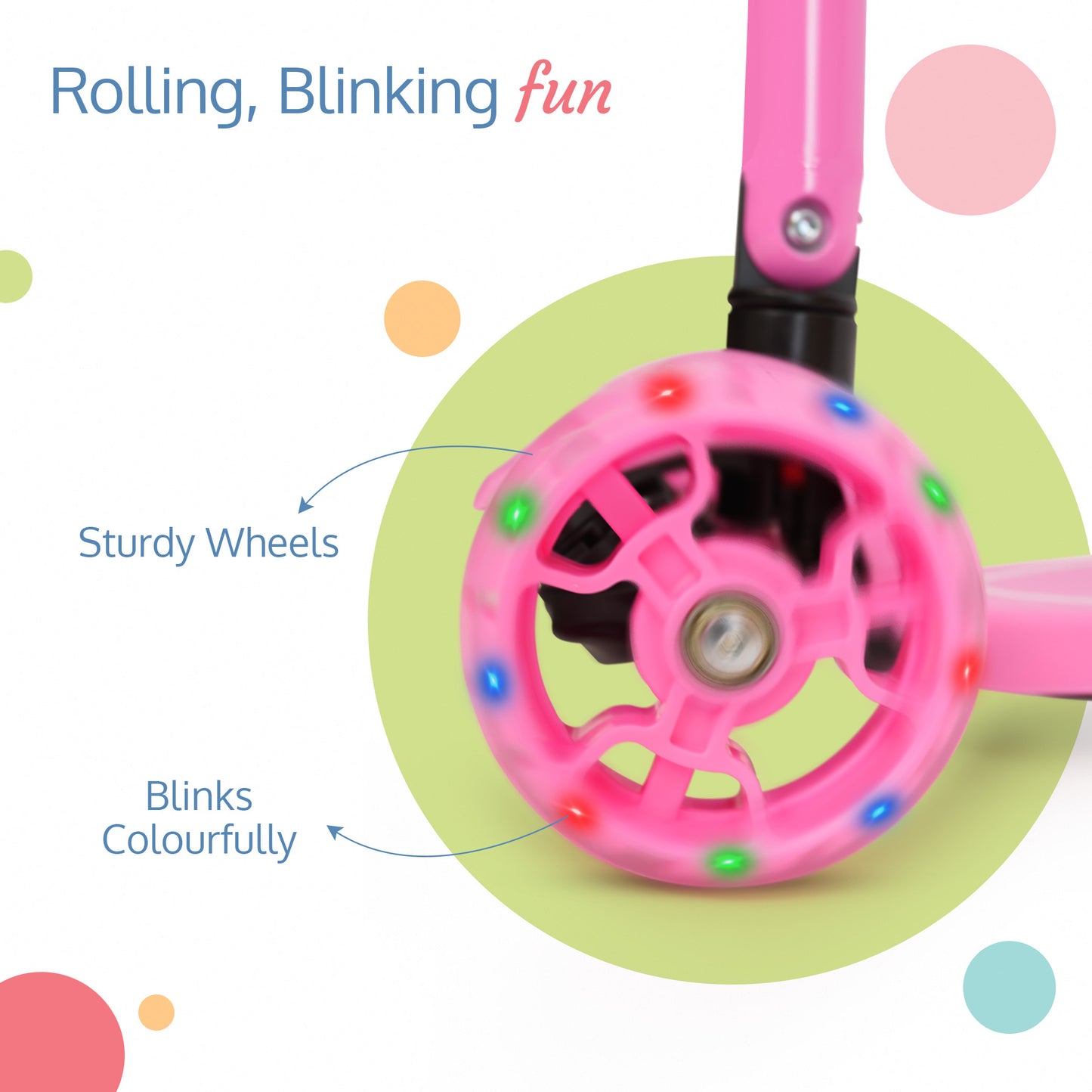 Joy Scooter for Kids- Toddler 3-Wheel Kick Scooter with LED Lights | Safe & Stable First Ride for 3-10 Year Olds | Adjustable Height & Easy-Grip Handlebars | Fun Outdoor Gear for Kids, Pink