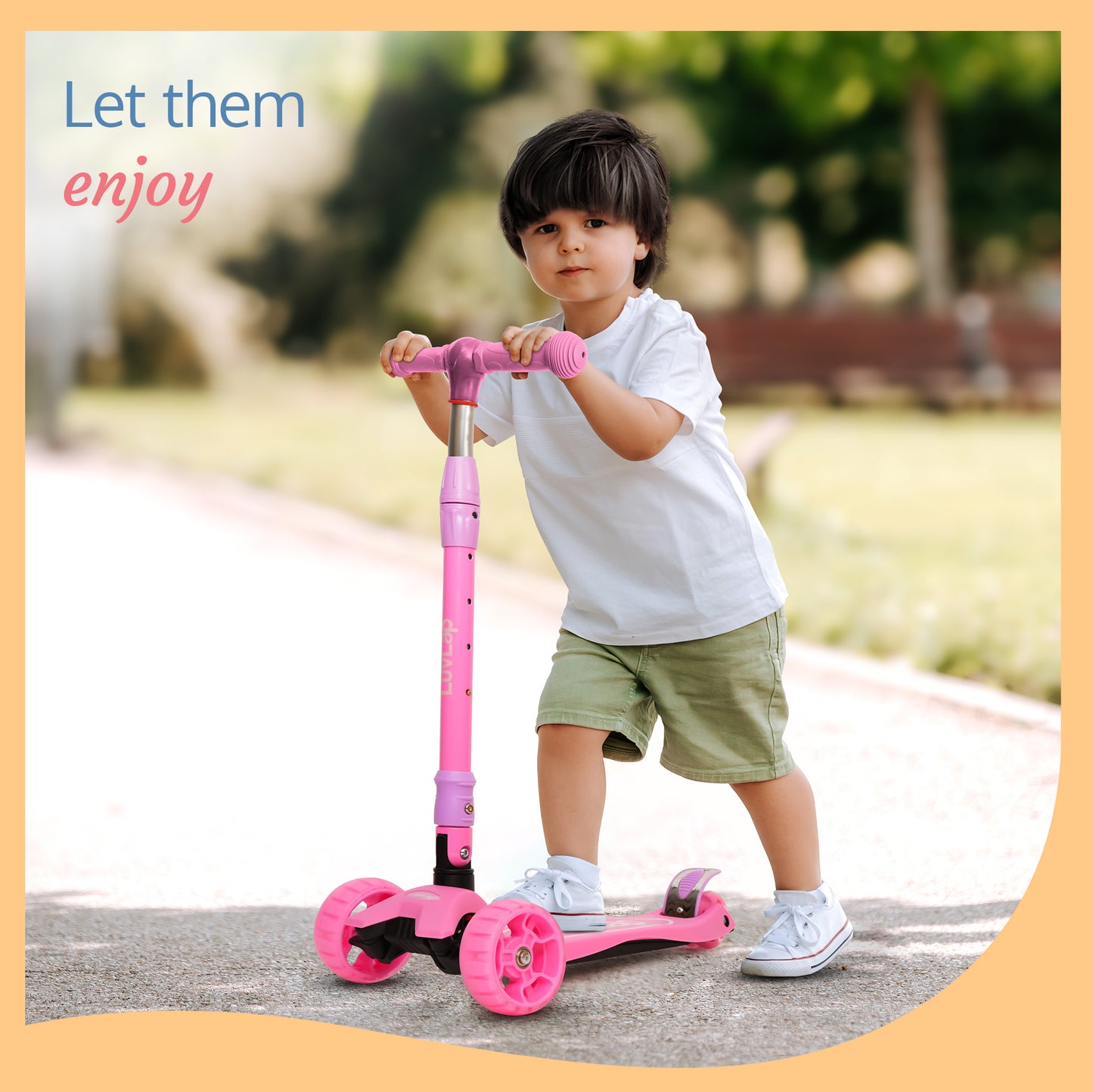 Joy Scooter for Kids- Toddler 3-Wheel Kick Scooter with LED Lights | Safe & Stable First Ride for 3-10 Year Olds | Adjustable Height & Easy-Grip Handlebars | Fun Outdoor Gear for Kids, Pink