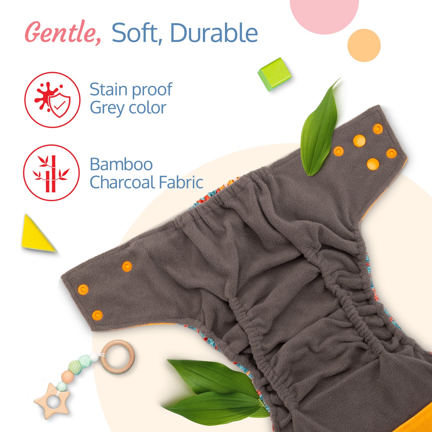 Reusable Bamboo Charcoal Baby Cloth Diapers - 3m+ - blue stars
