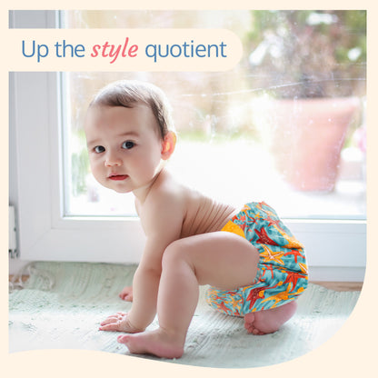 Reusable Bamboo Charcoal Baby Cloth Diapers - 3m+ - blue stars