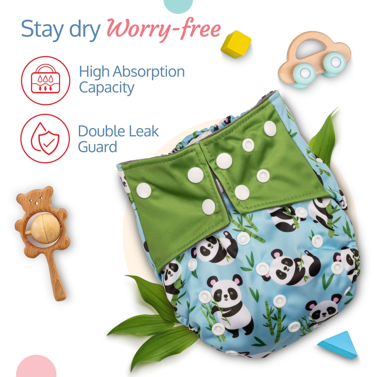 Reusable Bamboo Charcoal Baby Cloth Diapers - 3m+ - blue panda