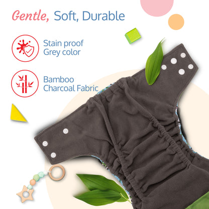 Reusable Bamboo Charcoal Baby Cloth Diapers - 3m+ - blue panda