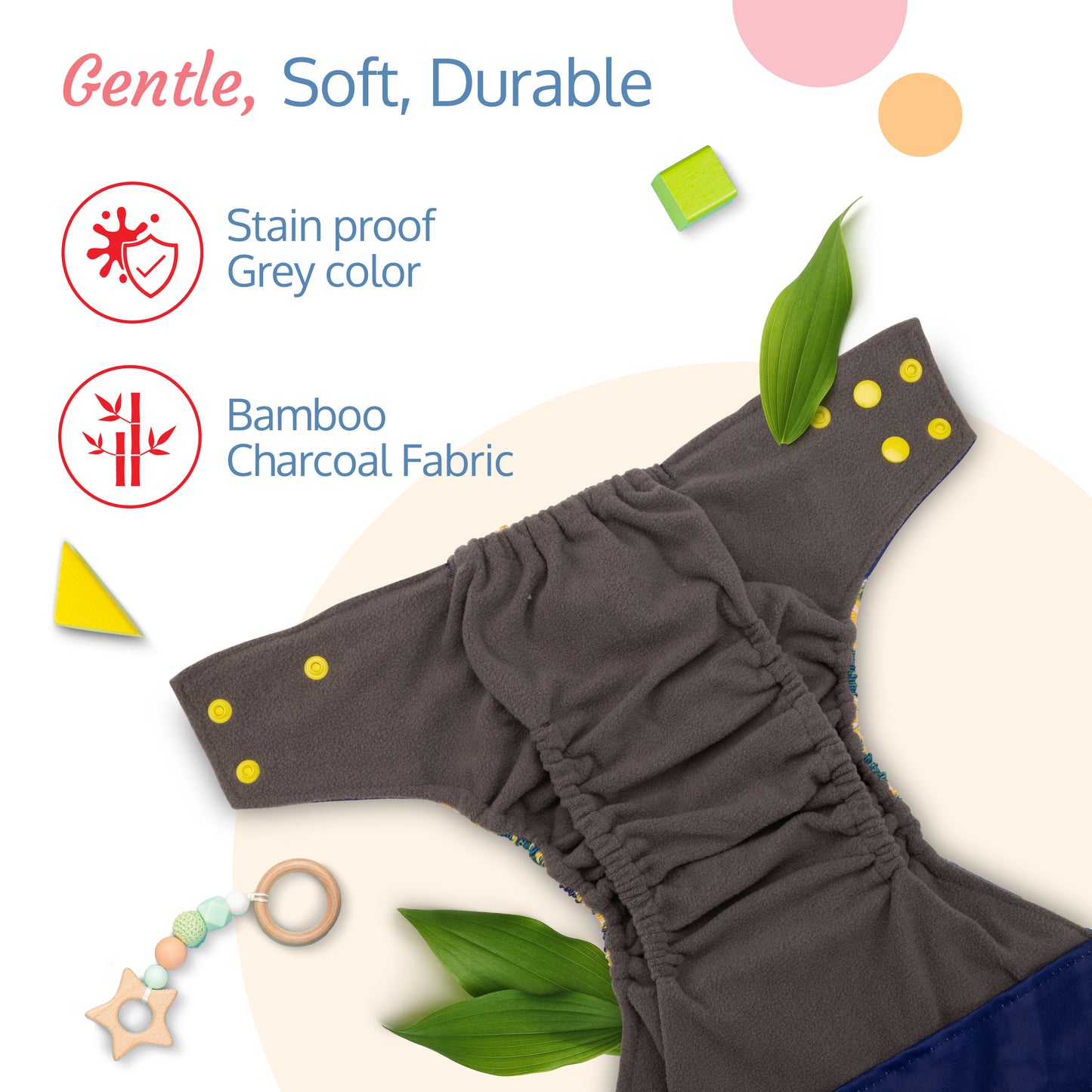 Reusable Bamboo Charcoal Baby Cloth Diapers - 3m+ - Yellow trees