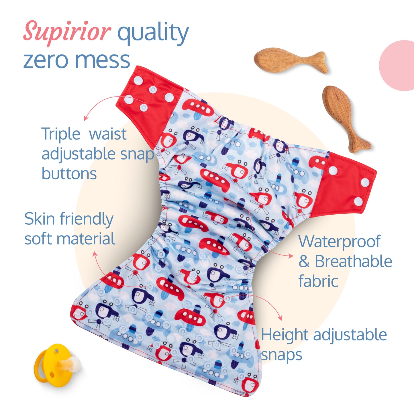 Reusable Bamboo Charcoal Baby Cloth Diapers - 3m+ - blue ships