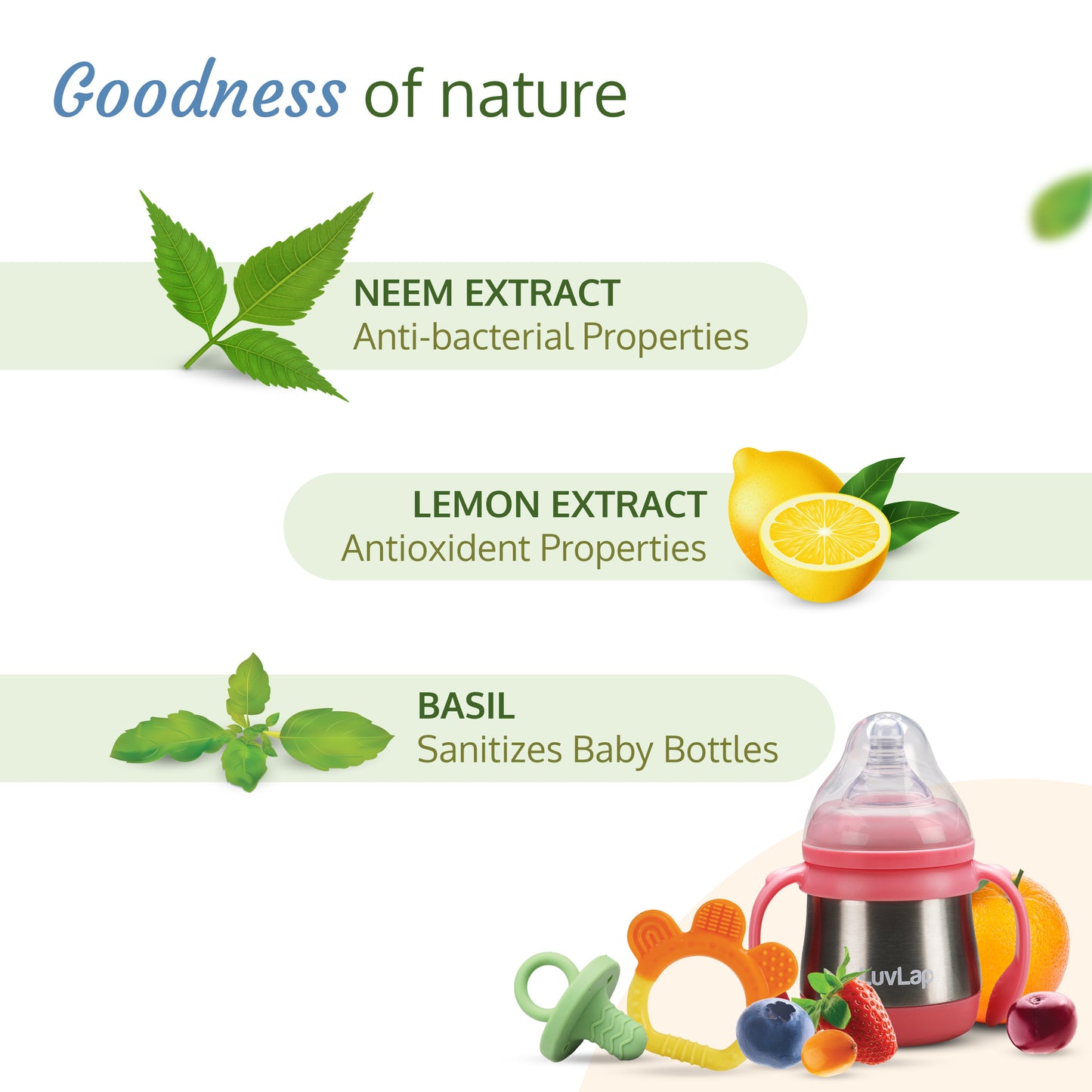 Plant Based Liquid Cleanser, Refill pack- 1000ml, With Neem, Lemon & Basil, For Feeding Accessories, Toys, Fruits & Vegetables, 100% Food Grade, Free From Bleach & SLS