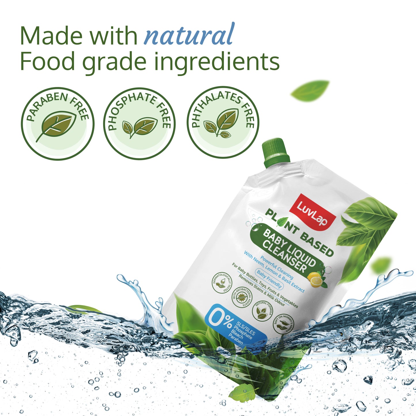 Plant Based Liquid Cleanser, Refill pack- 1000ml, With Neem, Lemon & Basil, For Feeding Accessories, Toys, Fruits & Vegetables, 100% Food Grade, Free From Bleach & SLS