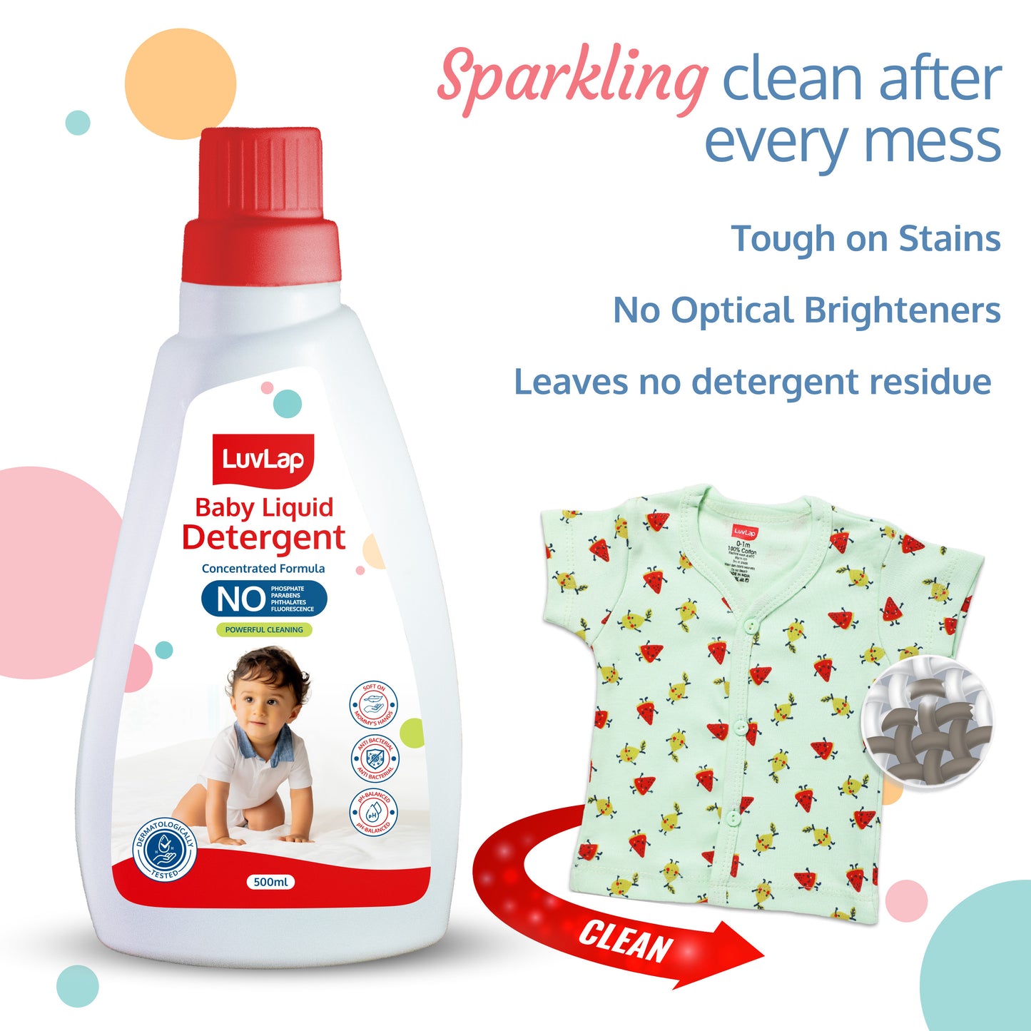 Baby Laundry Detergent,500ml, pH Balanced Dermatologically tested formula, No harsh chemicals, Safe for mommy's hands & baby's skin, Anti Bacterial, Enriched in Aloe Vera, Softens clothes