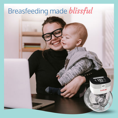 LuvLap Hands Free Wearable Electric Breast Pump For Breast Feeding Mothers, 4 Modes & 9 levels, Portable, Rechargeable 1200 mAH battery, Digital Touch Screen, 180 ml capacity (1 Year Warranty)