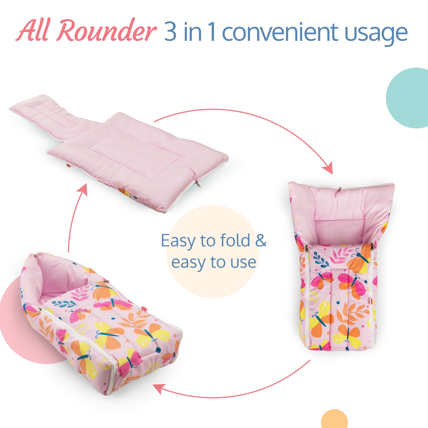 3 in 1 Baby Bed, Sleeping Bag & Carry Nest - Pink Pilot Print