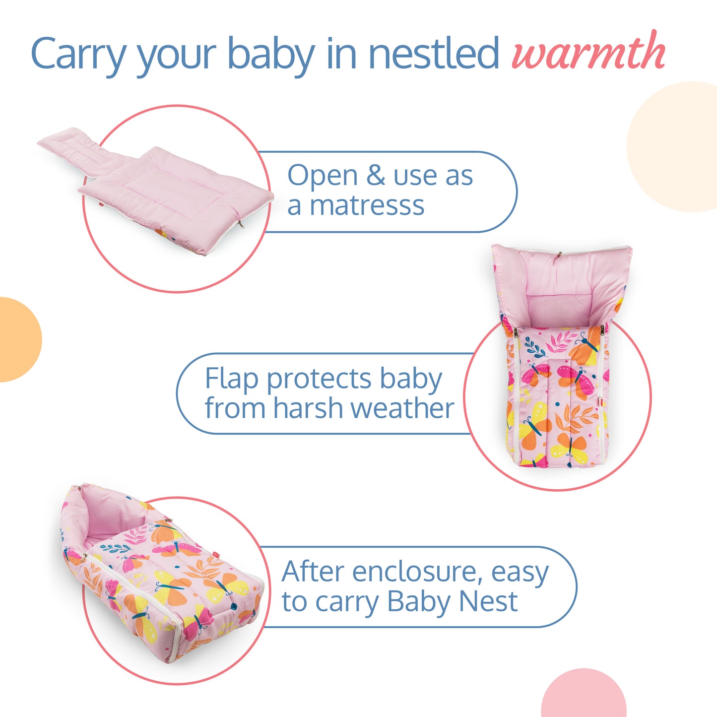 3 in 1 Baby Bed, Sleeping Bag & Carry Nest - Pink Pilot Print