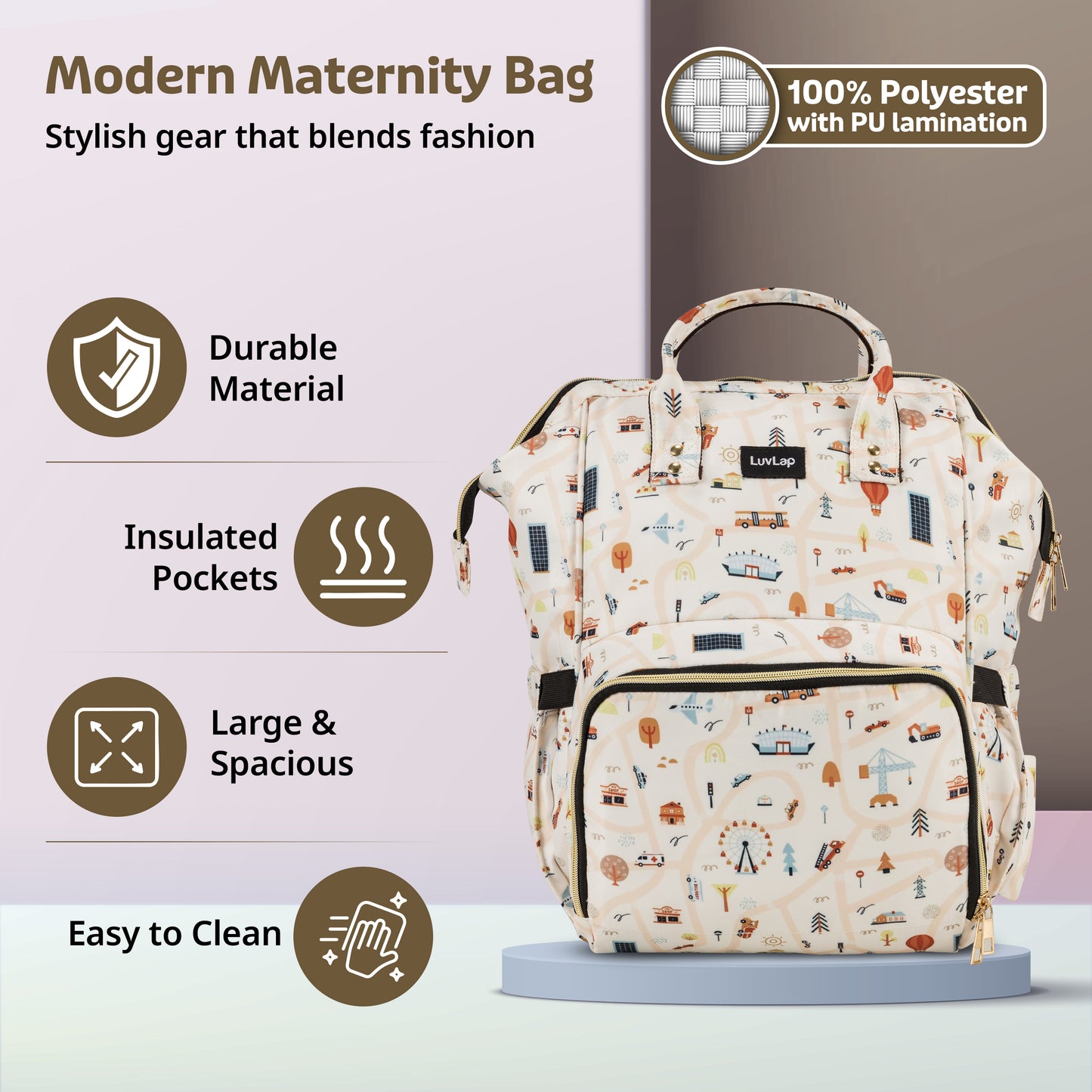 Multifunctional Waterproof Diaper Bag - Off White