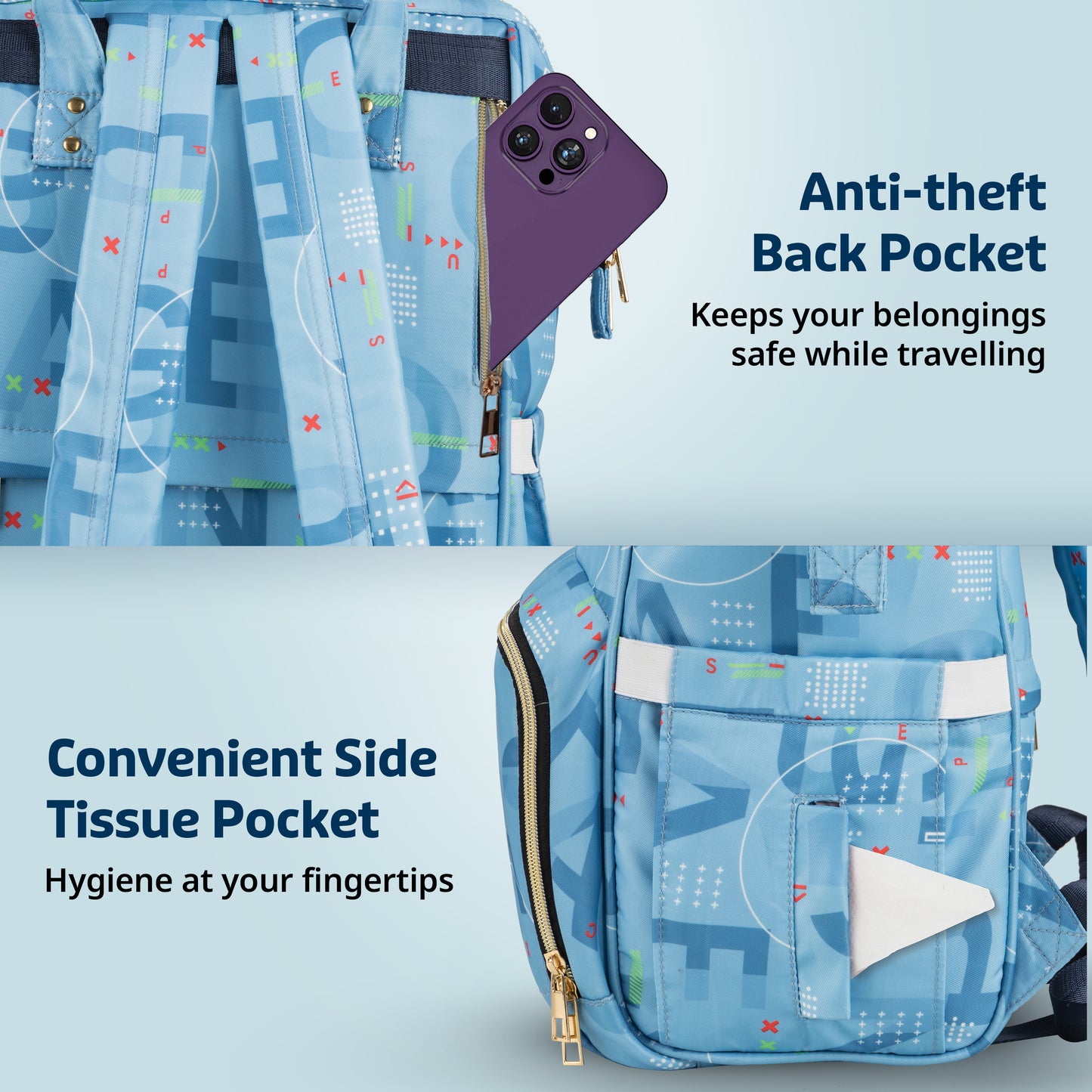 Multifunctional Waterproof Diaper Bag - Blue