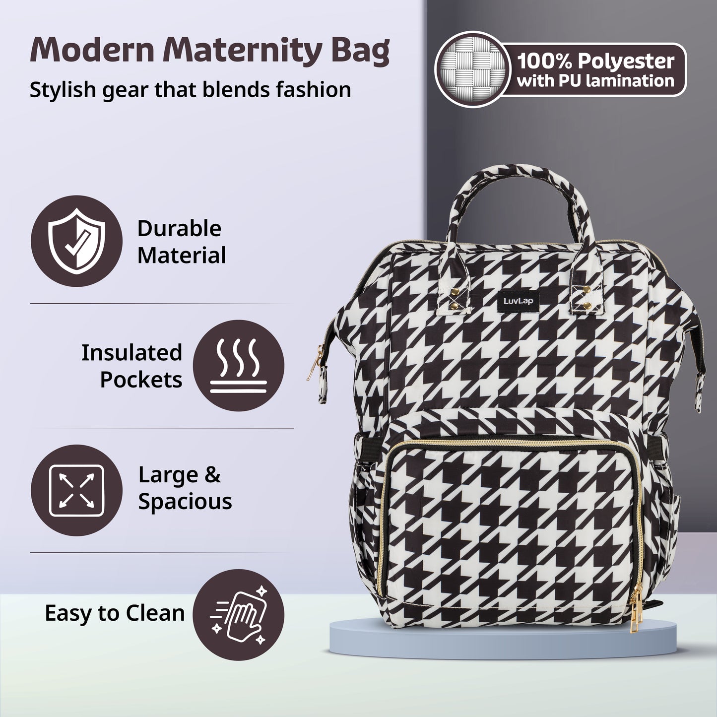 Multifunctional Waterproof Diaper Bag - Black and White