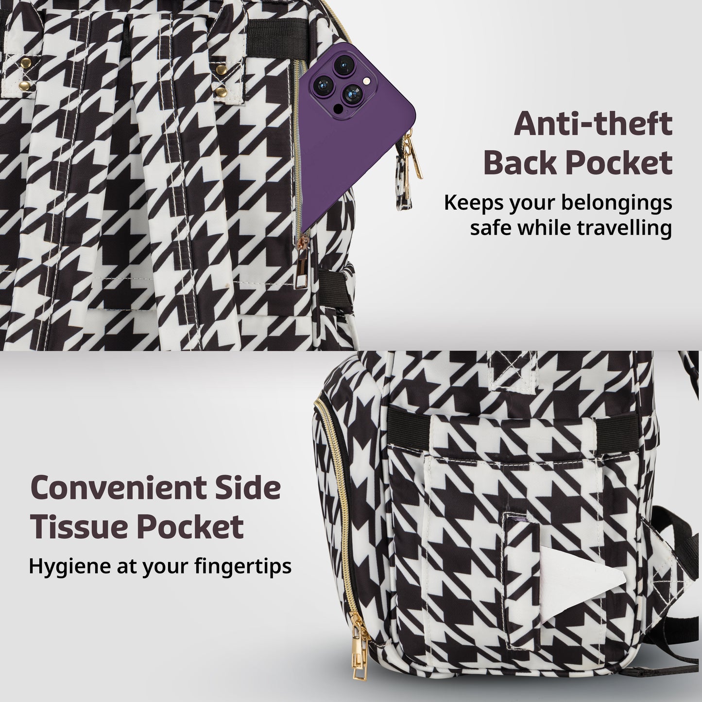 Multifunctional Waterproof Diaper Bag - Black and White