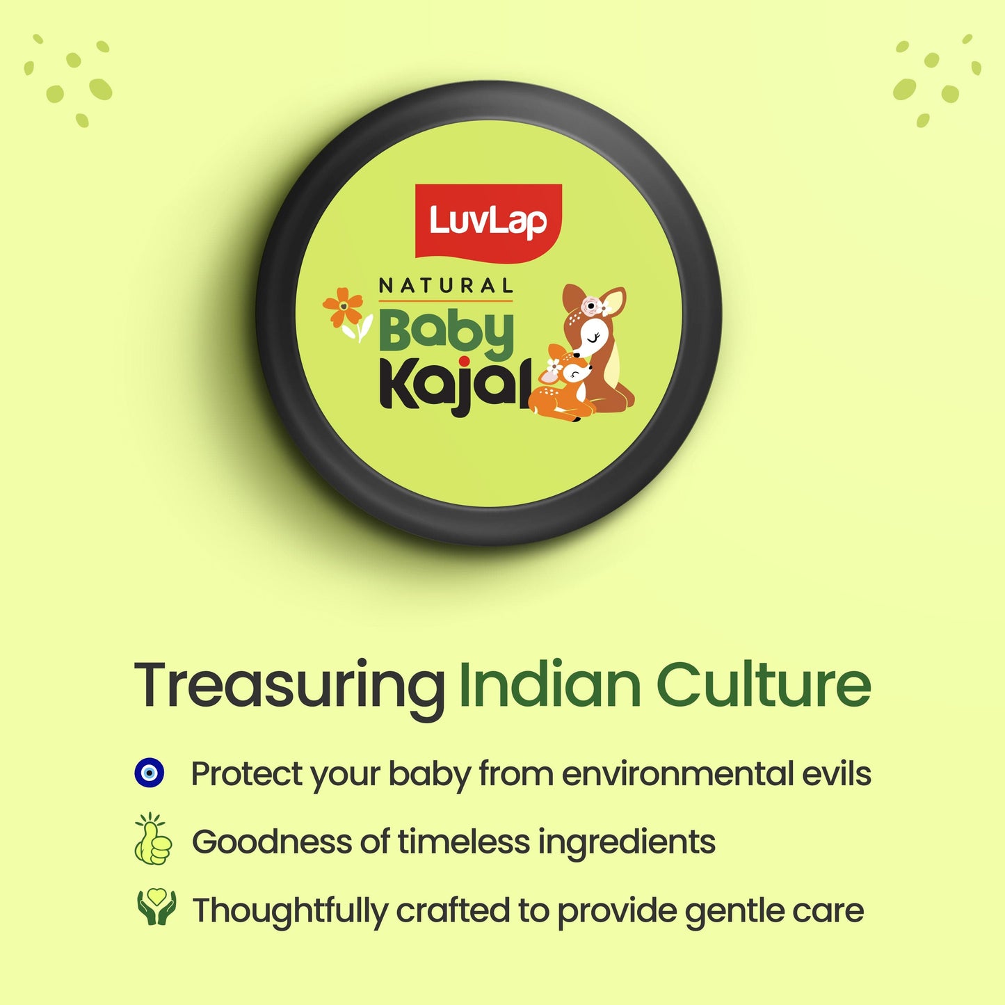 100% Natural Baby Kajal with Pure Cow Ghee, Castor Oil, Coconut Oil, Sweet Almond Oil & Cocoa Butter, Soothes & Nourishes Eyes of New Born & Kids, Irritation-free, with Zero Lead Content, 5g