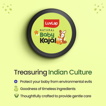 100% Natural Baby Kajal with Pure Cow Ghee, Castor Oil, Coconut Oil, Sweet Almond Oil & Cocoa Butter, Soothes & Nourishes Eyes of New Born & Kids, Irritation-free, with Zero Lead Content, 5g