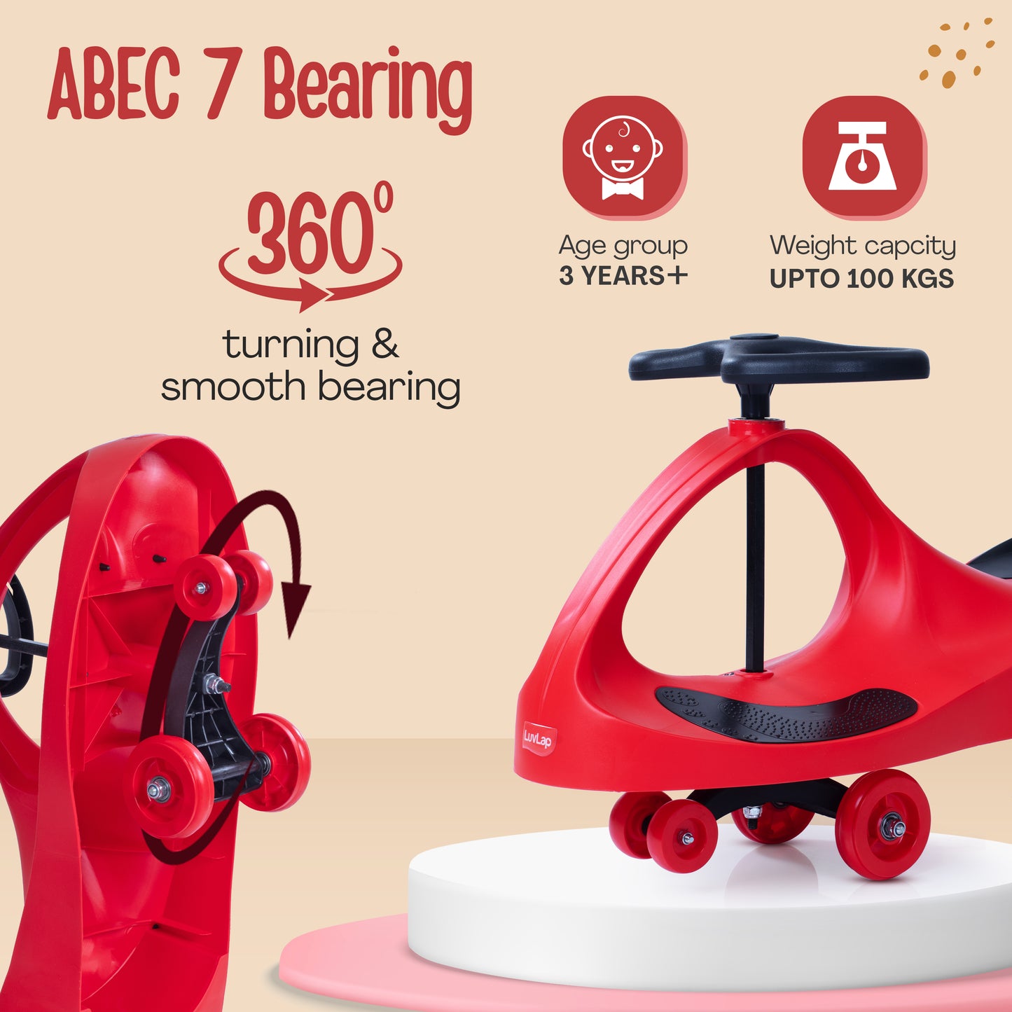 Sunshine Swing Car, Magic Car, Kids Push Car, Swing Car for Kids, Comfortable Seats & Durable, Baby Car, Magic Toy Car, Kids Swing Car, Ride On Car, Kids Car, 3+ Years, Red & Black